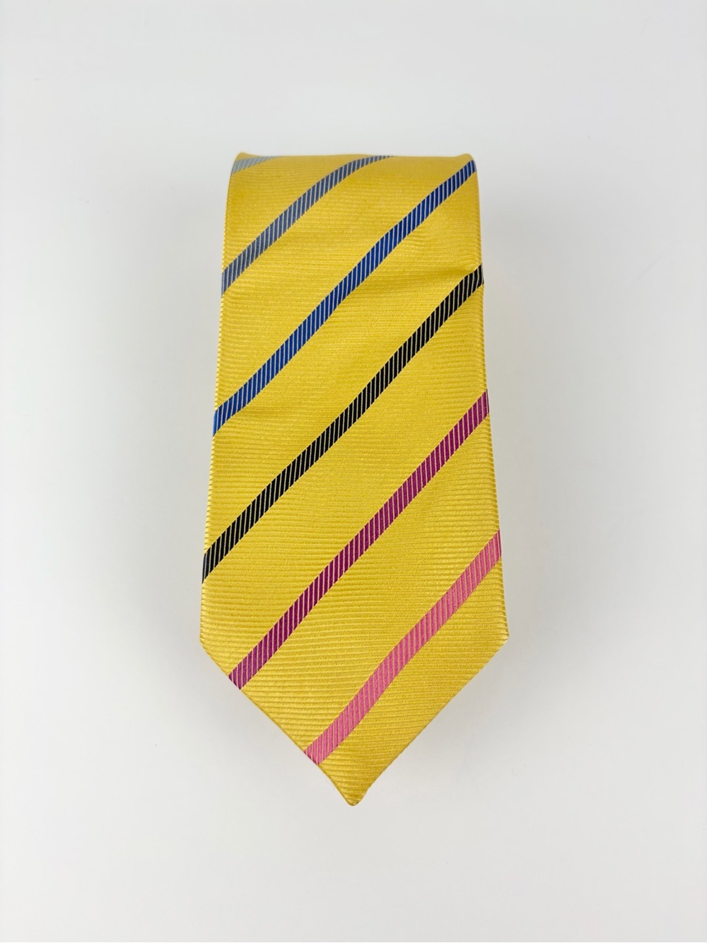 Haines & Bonner Silk Yellow Gradient Multicolored Stripe Handmade Mens Neck Tie